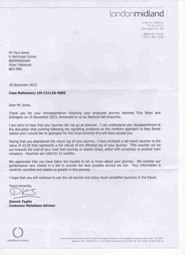 Complaint letter to National Rail | Paul Jones Blog