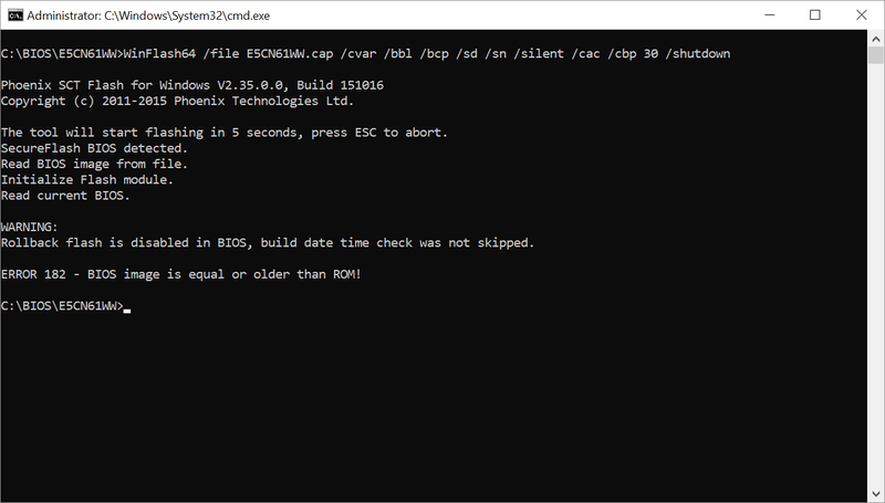 Error 182 bios image is equal or older than rom что это