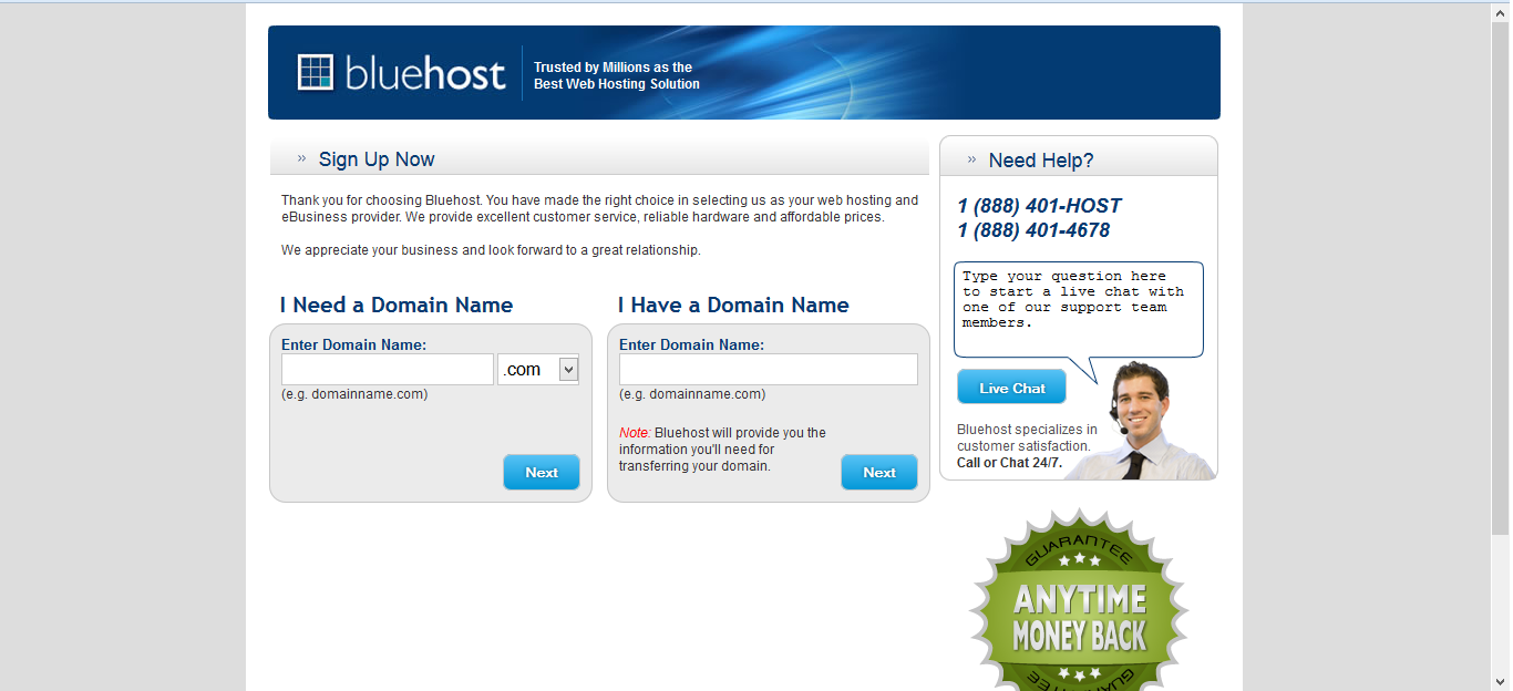 Bluehost signup