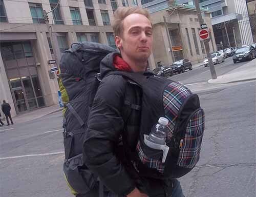 in toronto with backpack