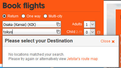 jetstar tokyo no locations matched