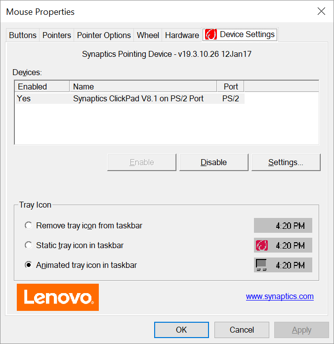 synaptics touchpad not in device manager