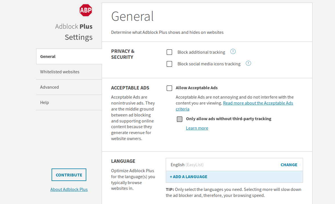 adblock plus settings page